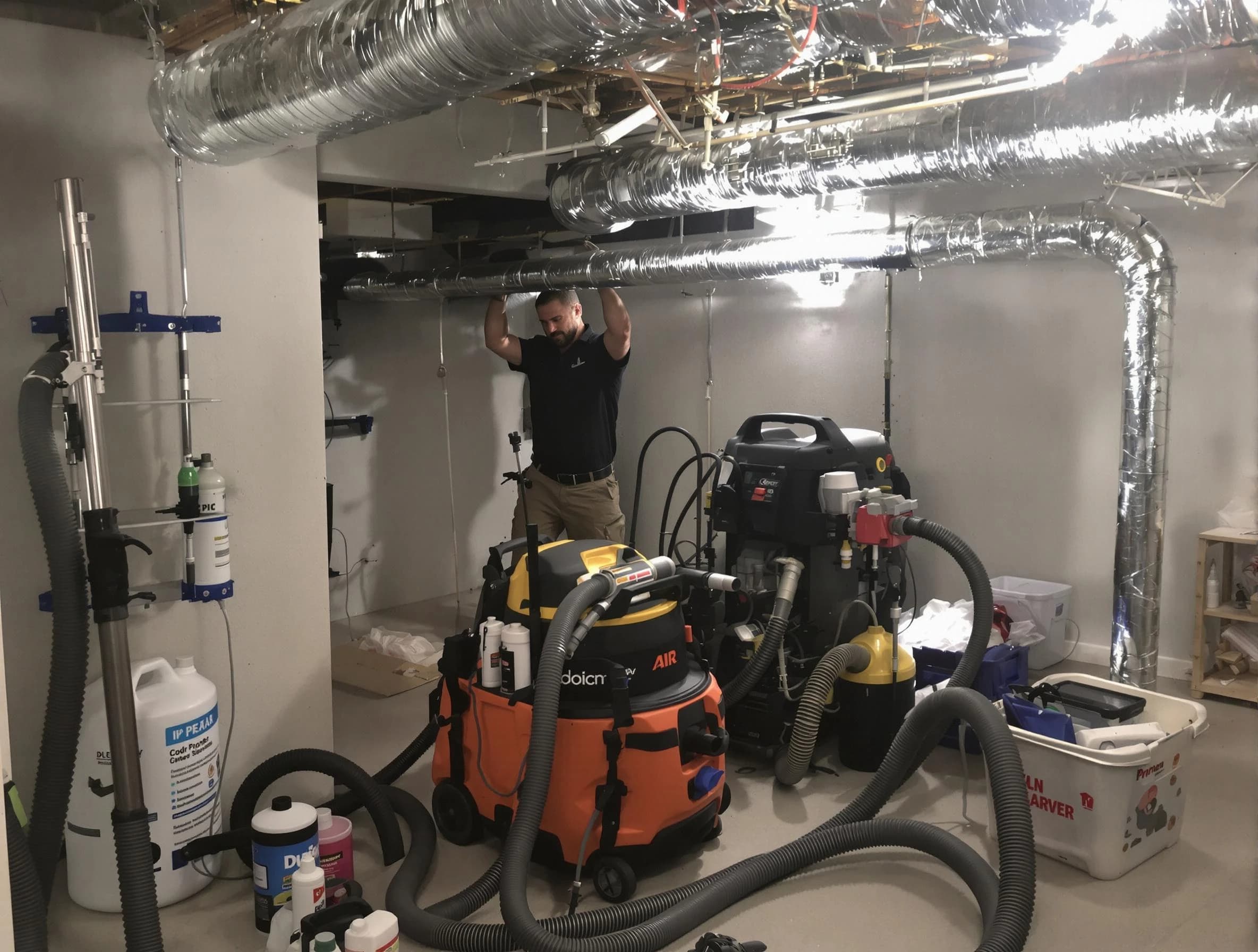 Stansbury Park Air Duct Cleaning specialist performing professional mold removal from air ducts using safety equipment in Stansbury Park