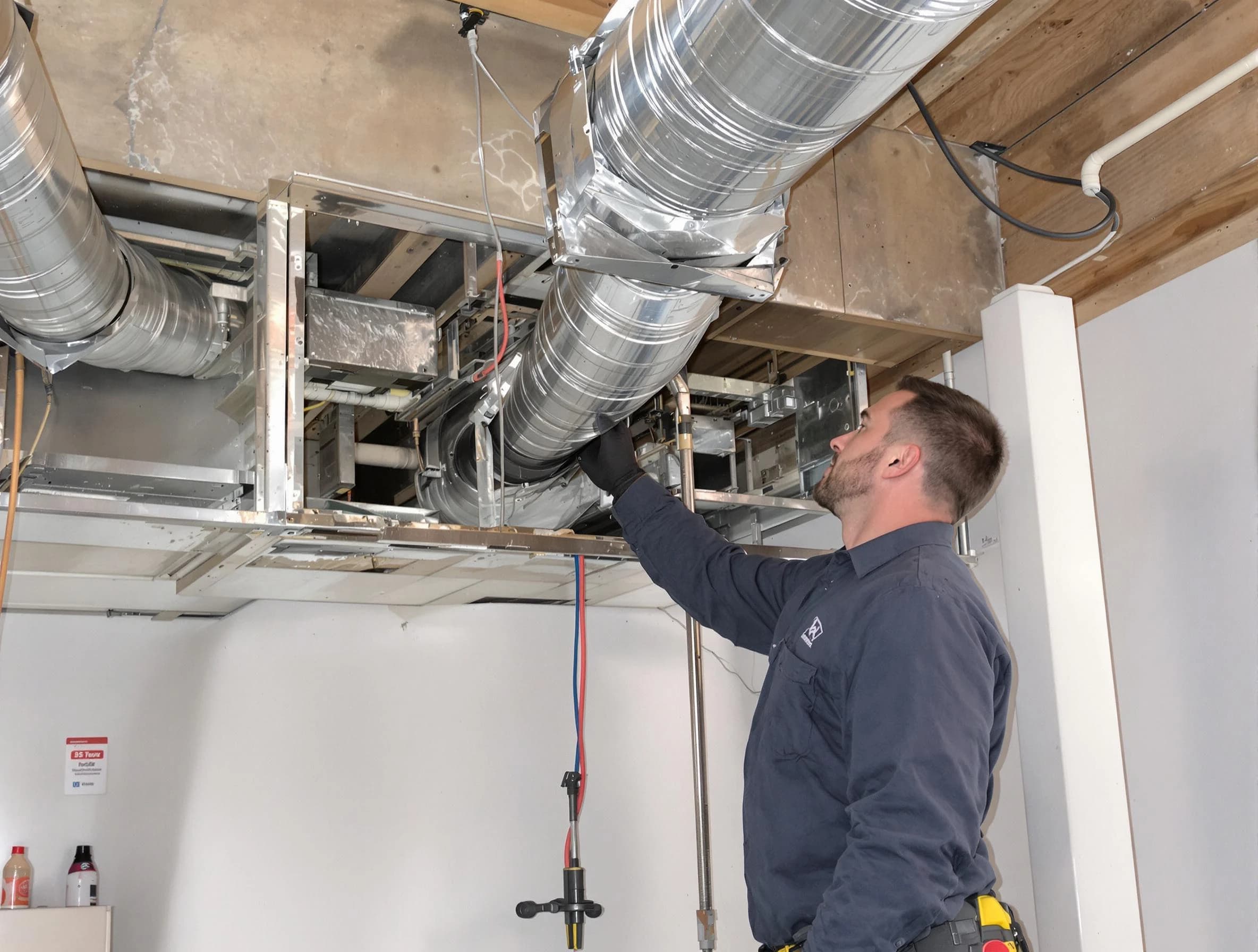 Stansbury Park Air Duct Cleaning technician performing professional air duct repair using specialized tools in Stansbury Park